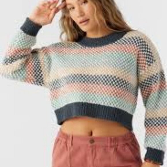 O'NEIL BILLIE CROPPED STRIPE SWEATER NWT - Picture 1 of 9